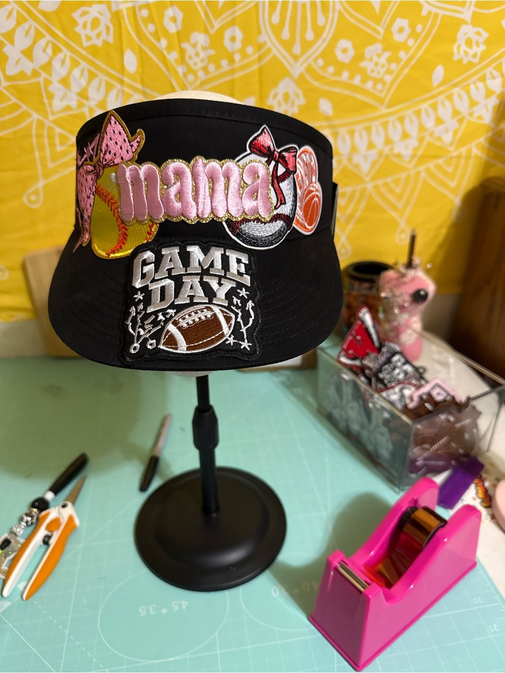 Mama Game Day Black Visor Hat - Stylish Football Mom Cap